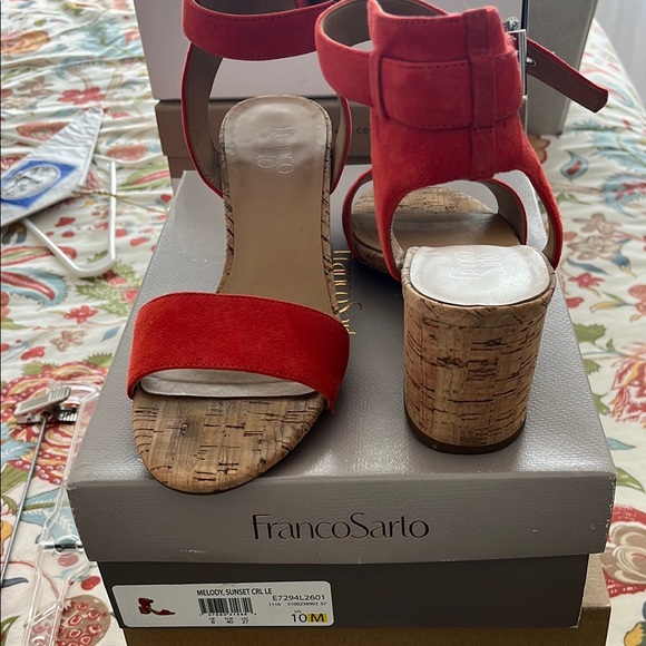 Franco Sarto Melody Red Heeled Sandals with Cork Platform 10M - Picture 1 of 4